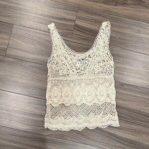 American Eagle Crochet Lace Tank Top - Cream Sleeveless Women's Top
